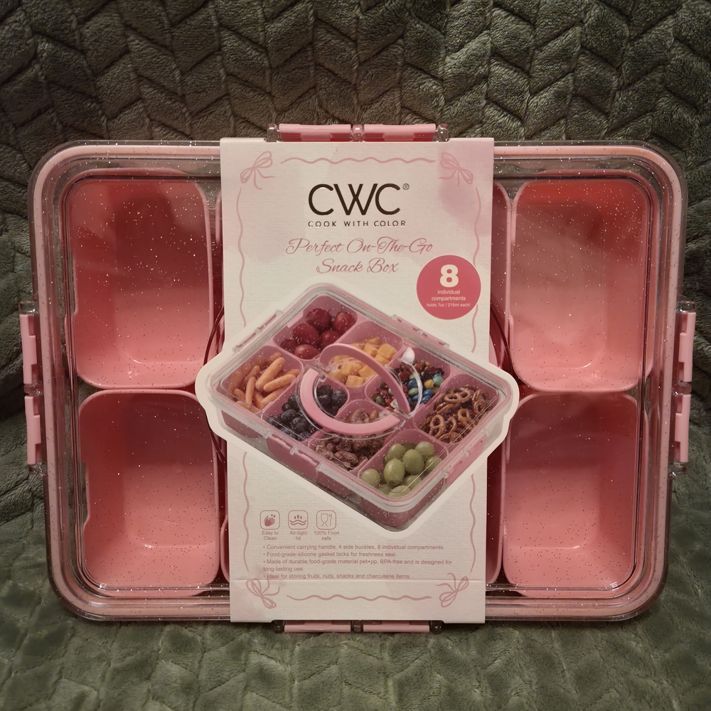 CWC Pink Sparkle Snack Box with 8 Compartments And Lid